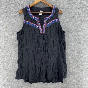 Terra & Sky Blouse Women 1X Plus Black V-Neck Sleeveless Wide Strap Rayon Casua